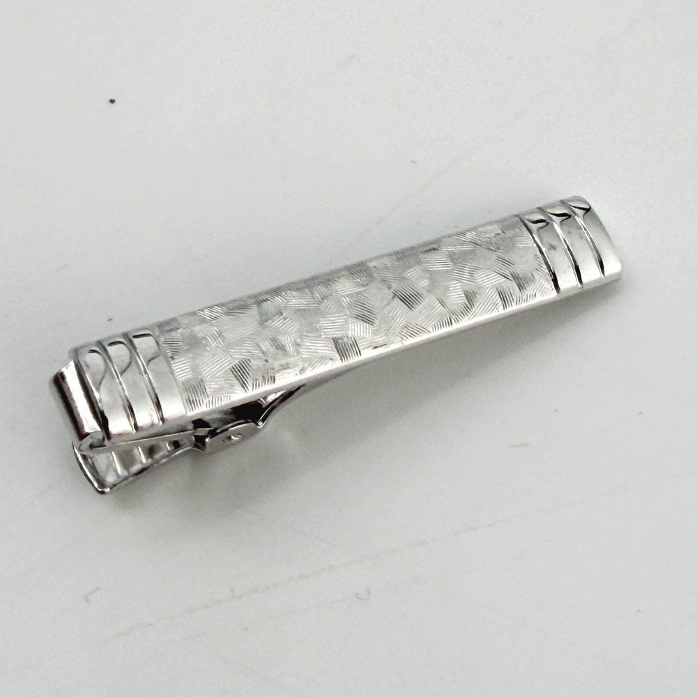 Anson Vintage Silver Tone Textured Basketweave Tie Clip Mens Formal Accessory